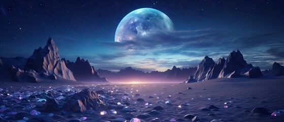 Fantasy landscape with sandy glaciers and purple crystal. Concept art. fantasy. Generative AI
