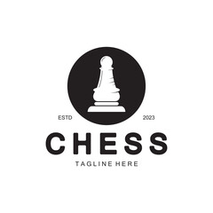 Chess strategy game logo with horse, king, pawn, minister and rook. Logo for chess tournament, chess team, chess championship, chess game application.