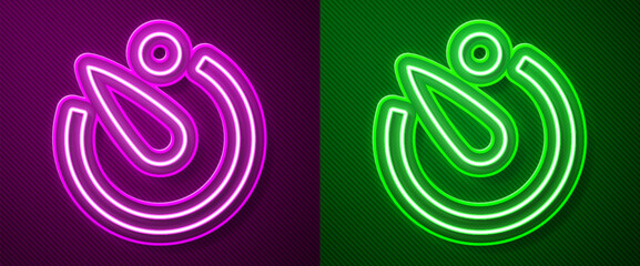 Glowing neon line Camera timer icon isolated on purple and green background. Photo exposure. Stopwatch timer seconds. Vector