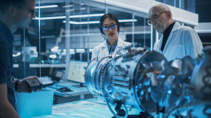 Diverse Team of Diverse Multicultural Engineers Use a Testing Device, Analyze and Discuss How a...