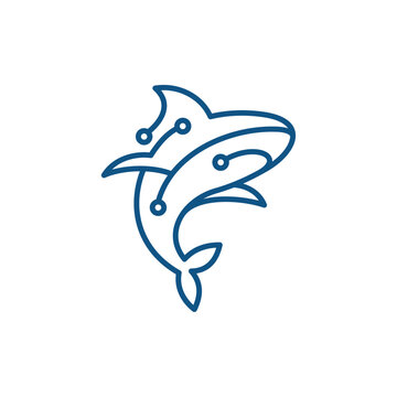 Swimming shark tech line modern logo