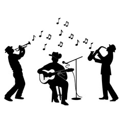silhouettes of musicians with instruments