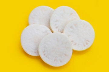 Sliced Japanese daikon. Fresh vegetables