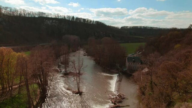 Walzin Castle (Ch&acirc;teau de Walzin), beautiful castle on a cliff in Belgium. Ch&acirc;teau de Walzin au Bord de la Lesse.