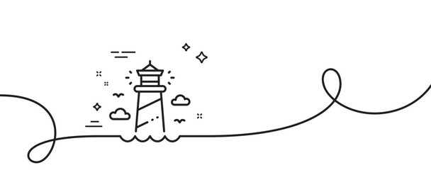 Fototapeta na wymiar Lighthouse line icon. Continuous one line with curl. Beacon tower sign. Searchlight building symbol. Lighthouse single outline ribbon. Loop curve pattern. Vector