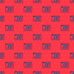 Blue line Search job icon isolated seamless pattern on red background. Recruitment or selection concept. Human resource and recruitment for business. Vector