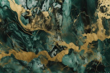 Green and gold marble texture. Generative AI