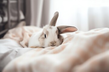 Rabbit sleeping in bed for Easter. Generative AI