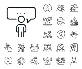 Discussion or consultation sign. Specialist, doctor and job competition outline icons. Consulting business line icon. People communication management symbol. Consulting business line sign. Vector