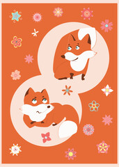Ready to use design for your notebook. Cute fox. Poster for baby room. Childish print for nursery. Design can be used for fashion t-shirt, greeting card, baby shower...Vector illustration.