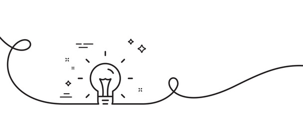 Idea line icon. Continuous one line with curl. Light bulb sign. Copywriting symbol. Idea single outline ribbon. Loop curve pattern. Vector
