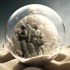 soldiers in war  in a bubble world