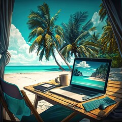 beach with laptop