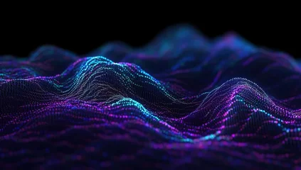 Foto op Plexiglas Fractale golven Futuristic background. Waves of leds. High tech feeling. Blue and magenta. Neon lights. 