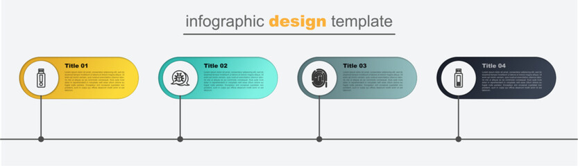 Set line USB flash drive, Fingerprint, System bug and . Business infographic template. Vector