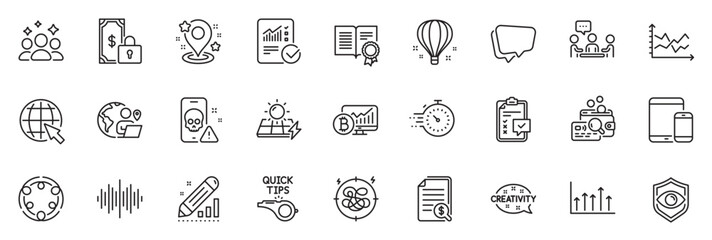 Fototapeta na wymiar Icons pack as Diagram chart, Edit statistics and Pin line icons for app include Private payment, Air balloon, Inspect outline thin icon web set. Outsource work, Checklist. Vector