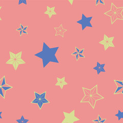 Vector abstract blue and yellow stars repeating pattern background.