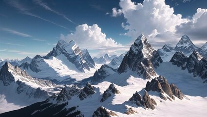 A mountain landscape with a blue sky and clouds. wallpaper background