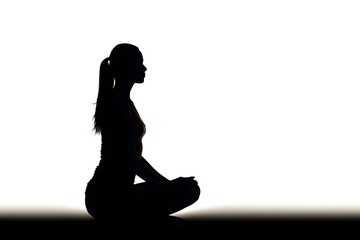 Background of silhouette of a person meditating. Wallpaper illustration. Side view with copy space for text information or content. Concept of meditation, yoga. Generative AI.