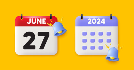 Calendar date 3d icon. 27th day of the month icon. Event schedule date. Meeting appointment time. 27th day of June month. Calendar event reminder date. Vector