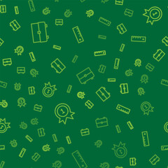 Set line School backpack, Medal and Ruler on seamless pattern. Vector