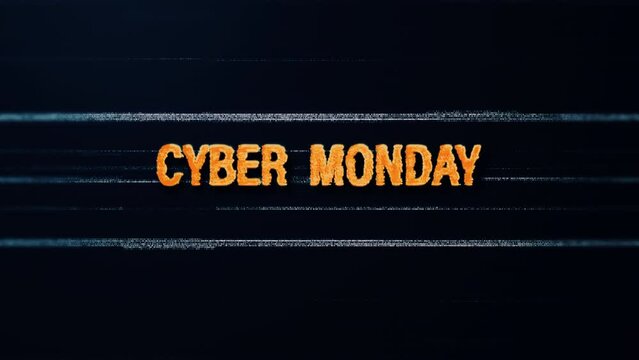 Colorful glitch glow gold effect word of Cyber Monday cinematic Title abstract on black background 