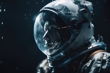 Astronaut wearing a helmet in outer space. Space travel, exploration and solar system concept. Generative AI