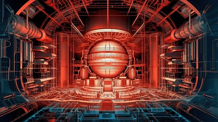 Futuristic abstract image of thermonuclear reactor created with Generative AI technology.