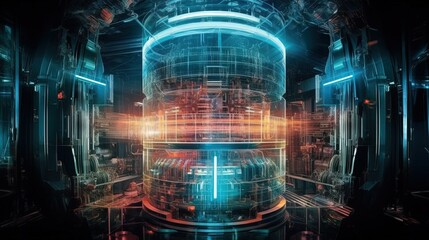 Naklejka na ściany i meble Futuristic abstract image of thermonuclear reactor created with Generative AI technology.