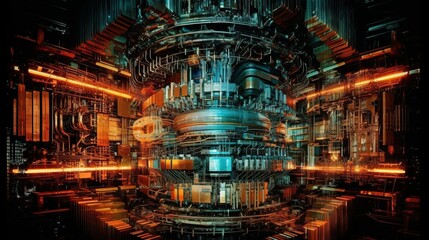 Futuristic abstract image of thermonuclear reactor created with Generative AI technology. - obrazy, fototapety, plakaty