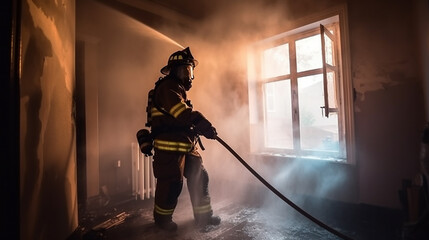 Feuerwehr löscht brennendes Haus KI