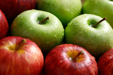 fresh red green apple texture background in the supermarket