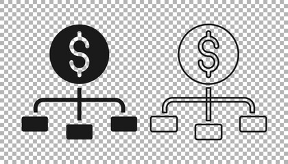 Black Dollar on top of financial hierarchy icon isolated on transparent background. Vector