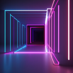 Rendering rounded pink blue neon lines glowing. Generative AI