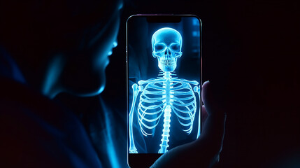 Röntgenbild Skelett auf Handy KI