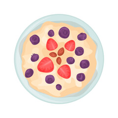 Oatmeal with berries illustration in color cartoon style. Editable vector graphic design.
