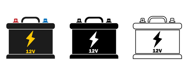 Battery, Car battery, battery 12 volt set of icons on white background eps10