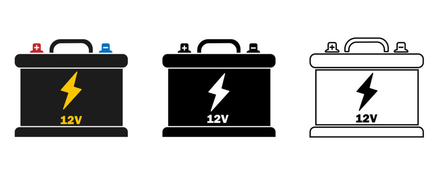 Battery, Car battery, battery 12 volt set of icons on white background eps10