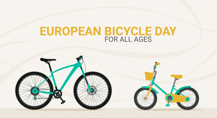European Bicycle Day. Transport for all ages. Banner. Bicycles for children and adults. Vector illustration