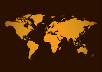 bright orange world map on dark brown background - vector