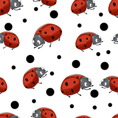 seamless pattern with ladybugs on white background