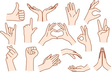 Set of person hands show gestures use sign language © drawlab19