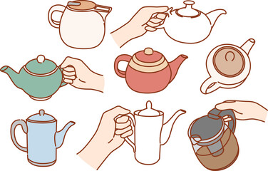 Obraz premium Set of diverse kettles of various sizes and shapes