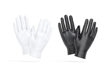 Blank black and white rubber gloves mockup, front and back