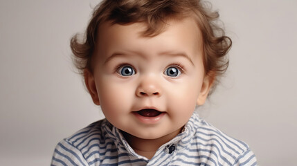 Naklejka premium Portrait of happy cute baby, generative ai.