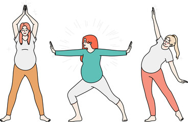 Fototapeta na wymiar Active pregnant women do morning exercises