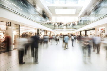 Unrecognizable anonymous people inmotion blur walking on a shopping mall - Generative AI