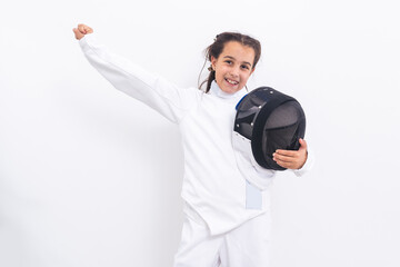 little girl in a fencing suit