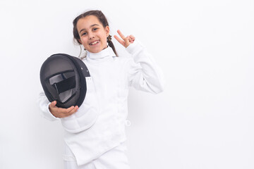 little girl in a fencing suit