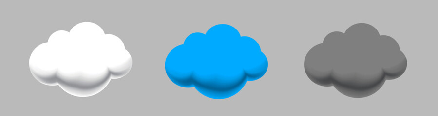 3d Cloud Vector Illustration Set Blue White and Dark Grey Color